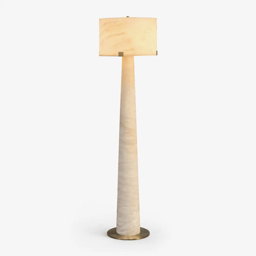 Aterion Alabaster Floor Lamp — full fixture profile, a tapered stone column beneath a rectangular stone shade (view 1)