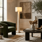 Aterion Alabaster Floor Lamp — additional product view, a tapered stone column beneath a rectangular stone shade (view 3)