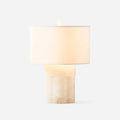 Athena Alabaster Table Lamp — full fixture profile, a stone base beneath a fabric drum shade (view 1)