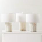 Athena Alabaster Table Lamp — additional product view, a stone base beneath a fabric drum shade (view 3)
