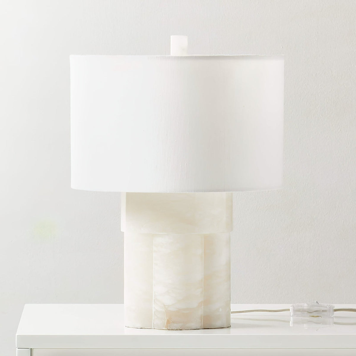 Athena Alabaster Table Lamp — additional product view, a stone base beneath a fabric drum shade (view 4)
