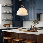Aurelian Alabaster Dome Pendant Light — additional product view, a bell-shaped stone dome beneath an arched suspension fitting (view 4)
