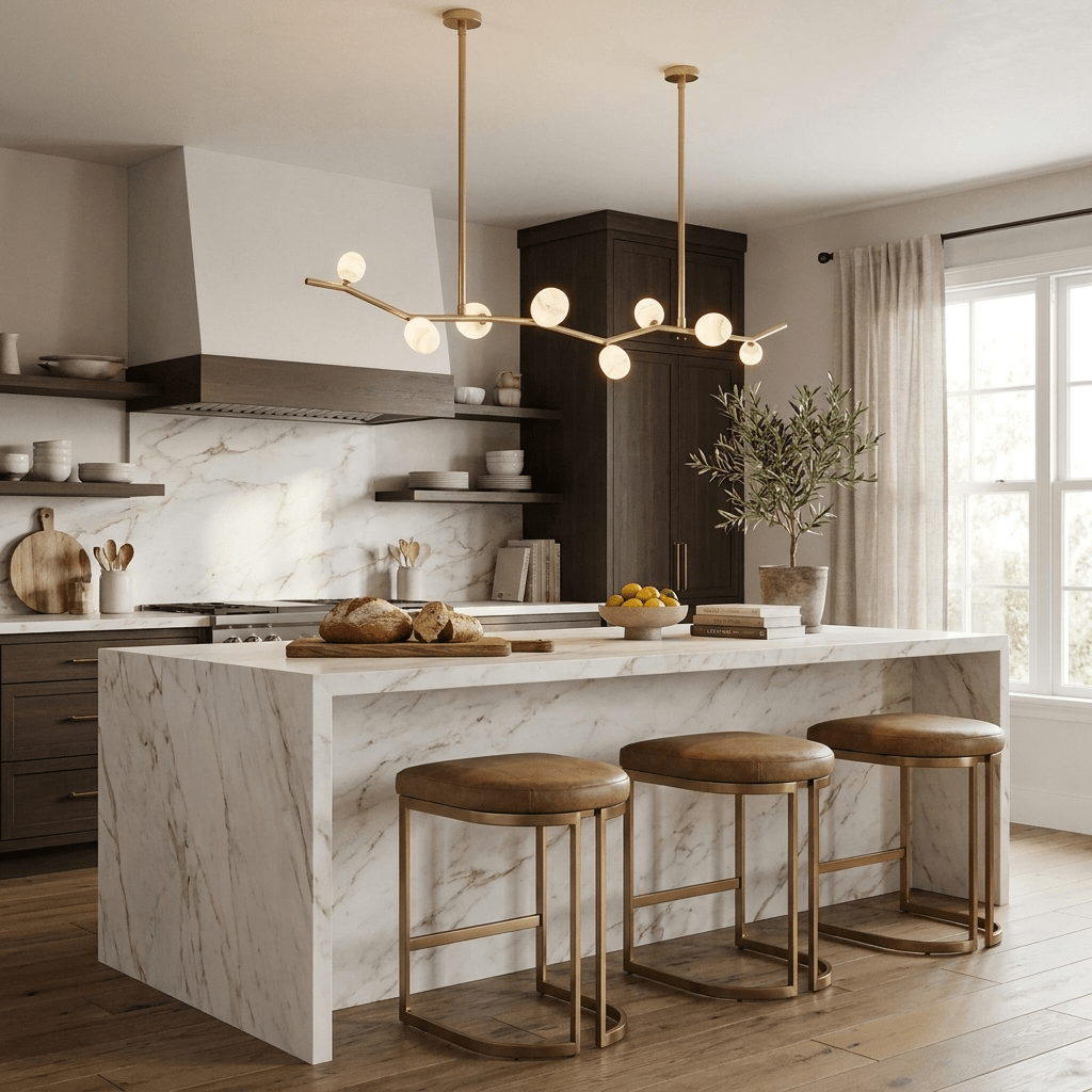 Aureline Alabaster Branch Chandelier — product setting and fixture profile, rounded stone lights along an open branch-shaped frame (view 2)