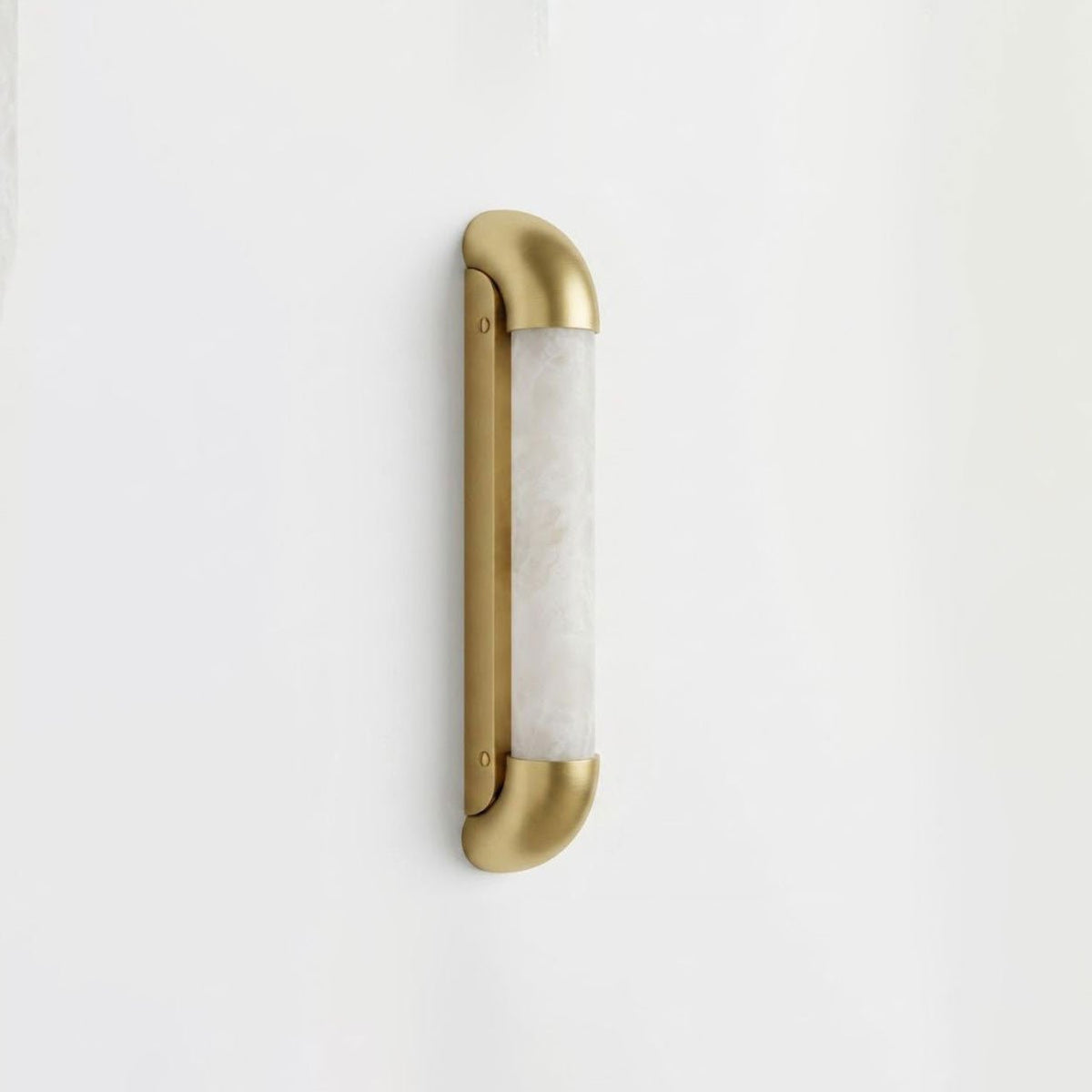 Auren Alabaster LED Wall Sconce — additional product view, a cylindrical stone shade within a rounded metal frame (view 3)