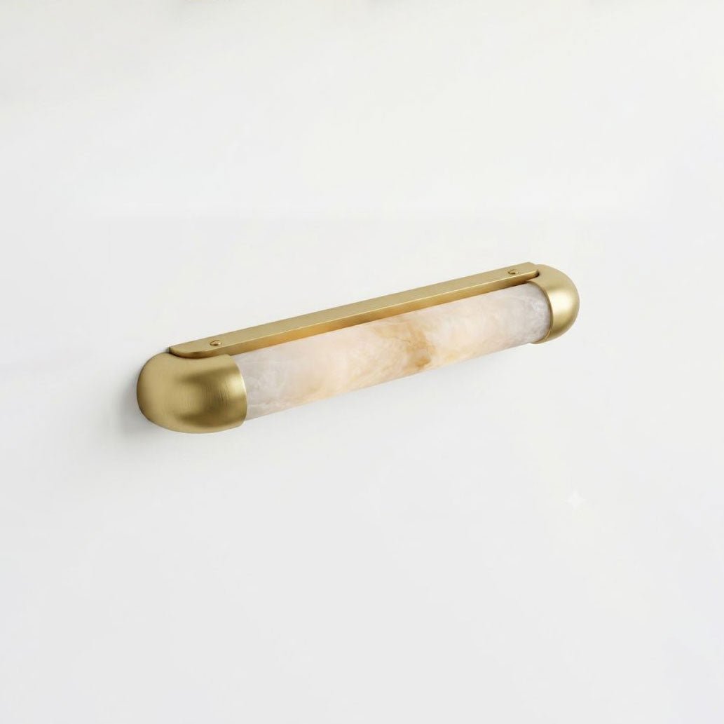 Auren Alabaster LED Wall Sconce — additional product view, a cylindrical stone shade within a rounded metal frame (view 4)