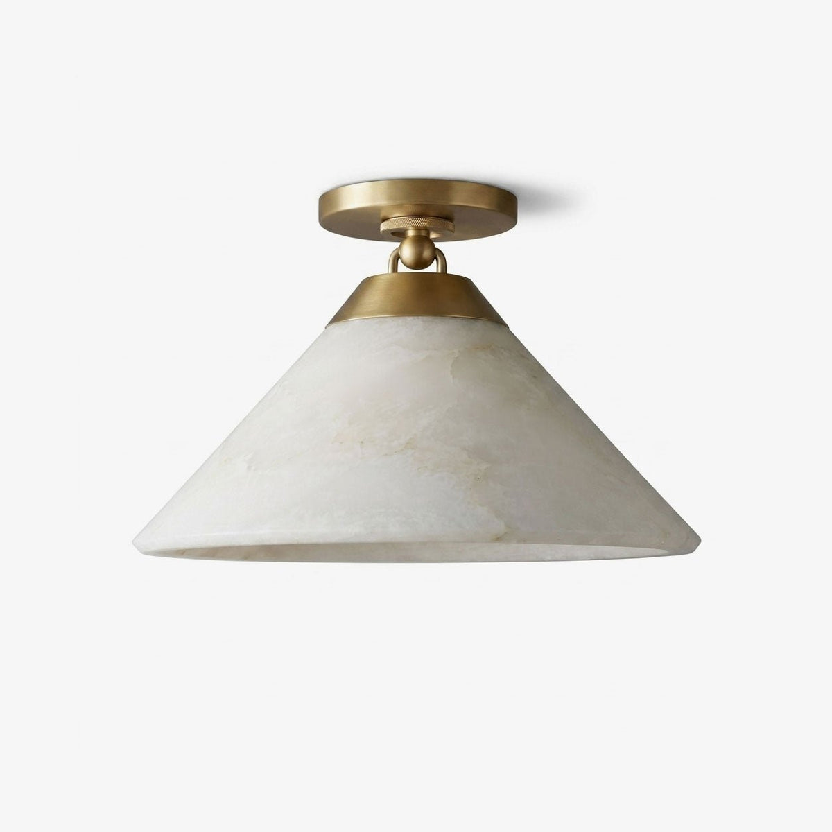 Aveline Alabaster Cone Flush Mount — full fixture profile, a wide stone cone beneath a compact ceiling fitting (view 1)