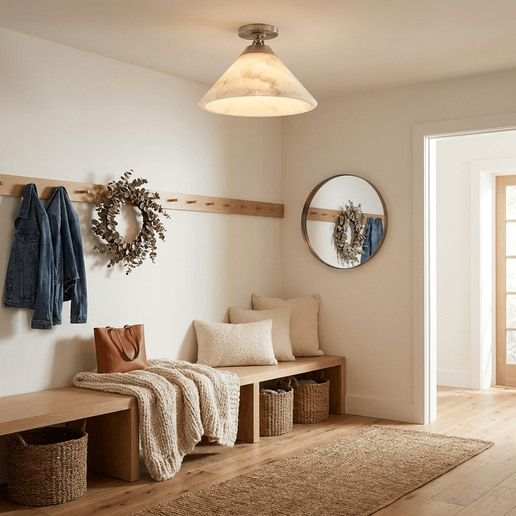 Aveline Alabaster Cone Flush Mount — additional product view, a wide stone cone beneath a compact ceiling fitting (view 5)