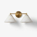 Aveline Alabaster Double Cone Wall Sconce — full fixture profile, two stone cones on a horizontal wall frame (view 1)