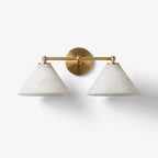 Aveline Alabaster Double Cone Wall Sconce — full fixture profile, two stone cones on a horizontal wall frame (view 1)