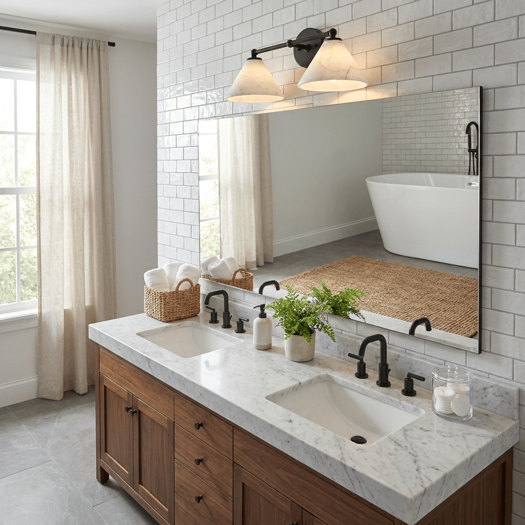 Aveline Alabaster Double Cone Wall Sconce — additional product view, two stone cones on a horizontal wall frame (view 3)