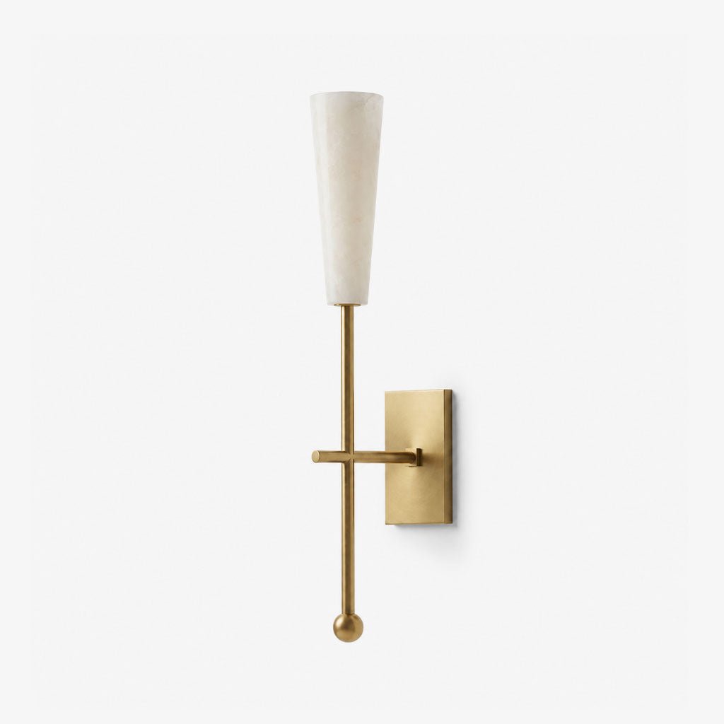 Averon Alabaster Torch Wall Sconce — full fixture profile, a tapered stone shade above a long vertical stem (view 1)