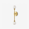 Barbell Alabaster Wall Sconce — full fixture profile, a stone globe at each end of a straight vertical rod (view 1)