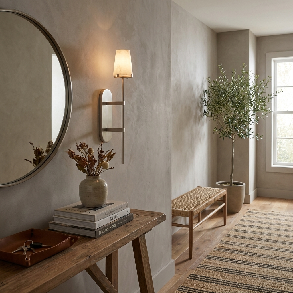 Baton Alabaster Wall Sconce — product setting and fixture profile, a stone cone above a straight rod and oval backplate (view 2)