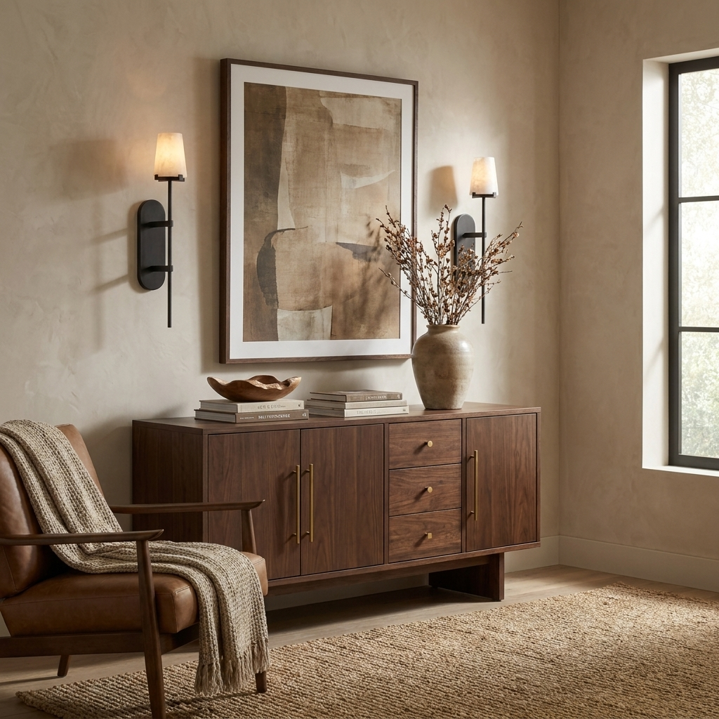 Baton Alabaster Wall Sconce — additional product view, a stone cone above a straight rod and oval backplate (view 4)