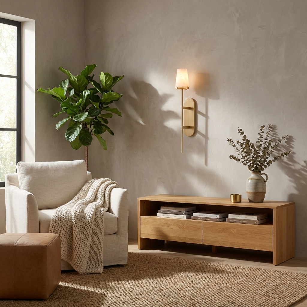 Baton Alabaster Wall Sconce — additional product view, a stone cone above a straight rod and oval backplate (view 5)