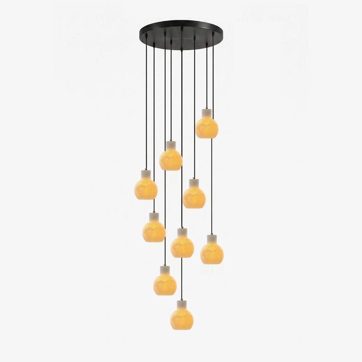 Bell Jar Alabaster Cluster Chandelier — full fixture profile, faceted dome shades suspended in a cascading arrangement (view 1)