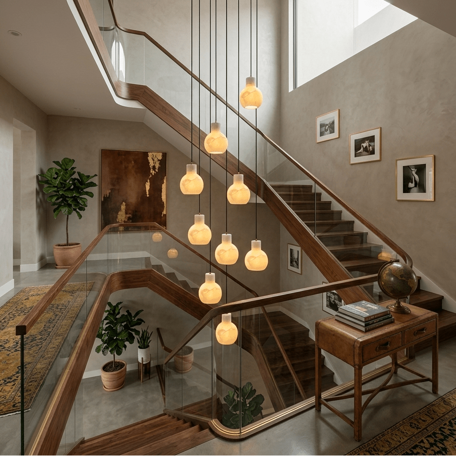 Bell Jar Alabaster Cluster Chandelier — product setting and fixture profile, faceted dome shades suspended in a cascading arrangement (view 2)