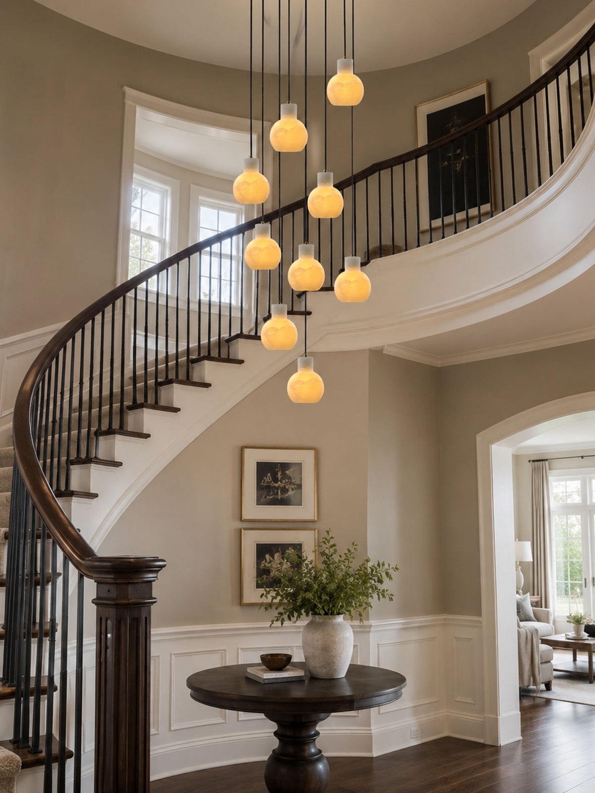 Bell Jar Alabaster Cluster Chandelier — additional product view, faceted dome shades suspended in a cascading arrangement (view 4)