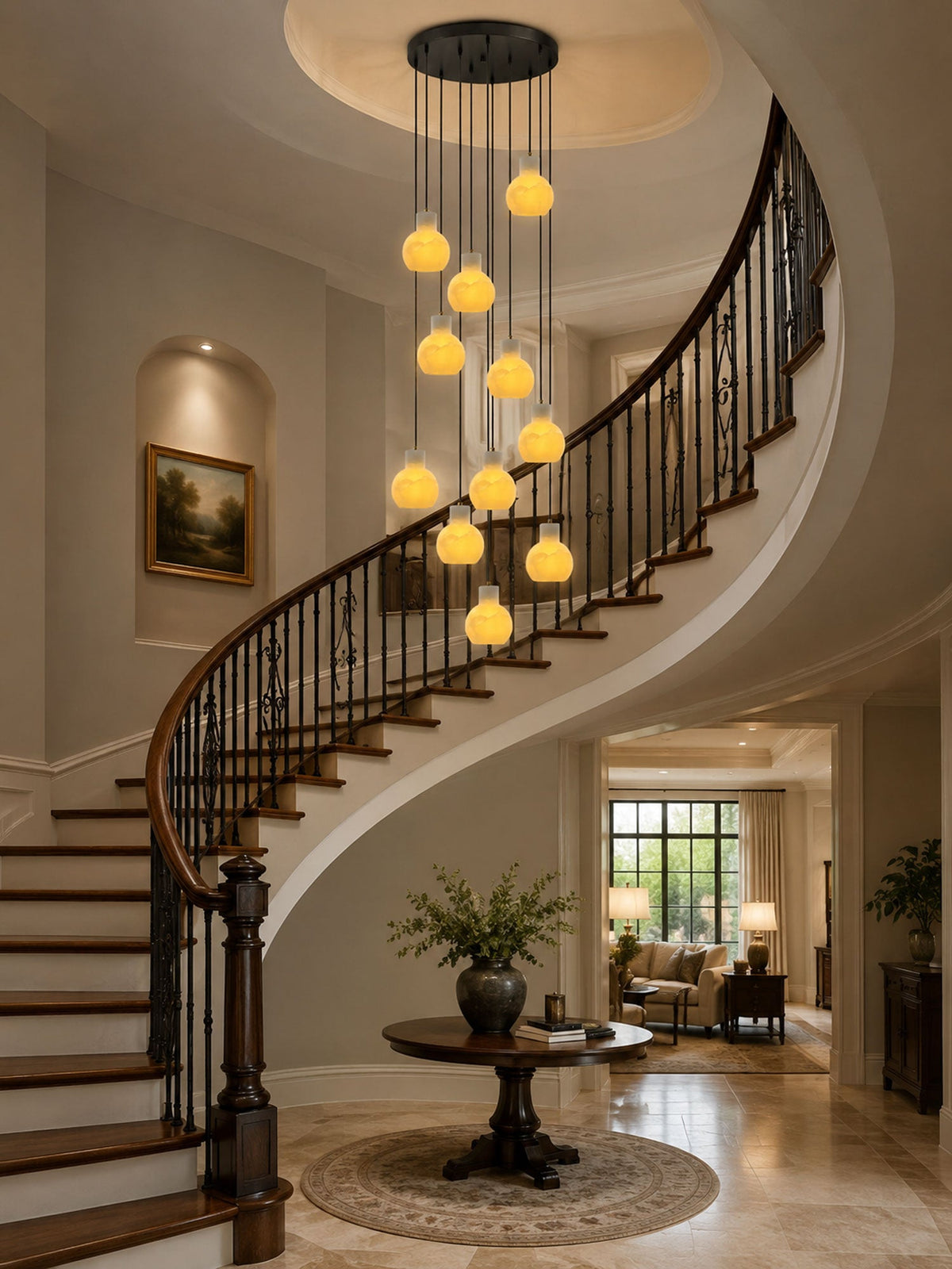 Bell Jar Alabaster Cluster Chandelier — additional product view, faceted dome shades suspended in a cascading arrangement (view 5)