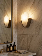 Bernina Alabaster Wall Lamp — product setting and fixture profile, a stone diffuser within a U-shaped metal bracket (view 2)