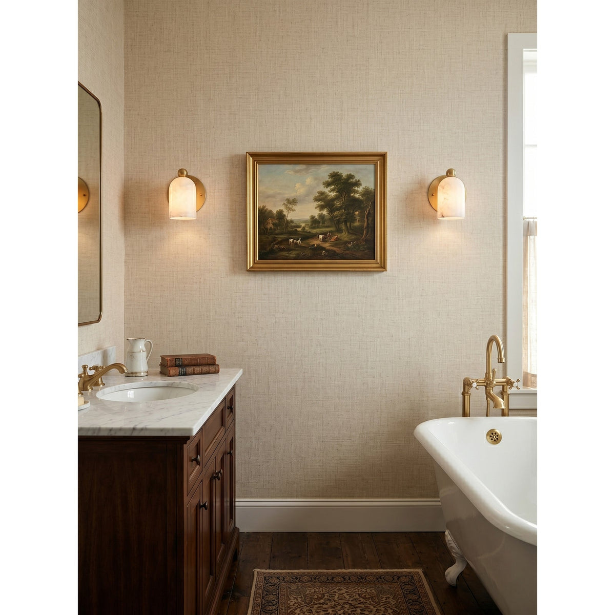 Bombelles Alabaster Wall Lamp — additional product view, a domed stone shade against a round metal backplate (view 4)