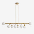 Bower Alabaster Chandelier — full fixture profile, globe shades along a straight bar with curved drop arms (view 1)