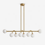 Bower Alabaster Chandelier — full fixture profile, globe shades along a straight bar with curved drop arms (view 1)