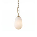 Bruckner Alabaster Pendant Lamp — full fixture profile, a teardrop-shaped stone shade on a brass link chain (view 1)