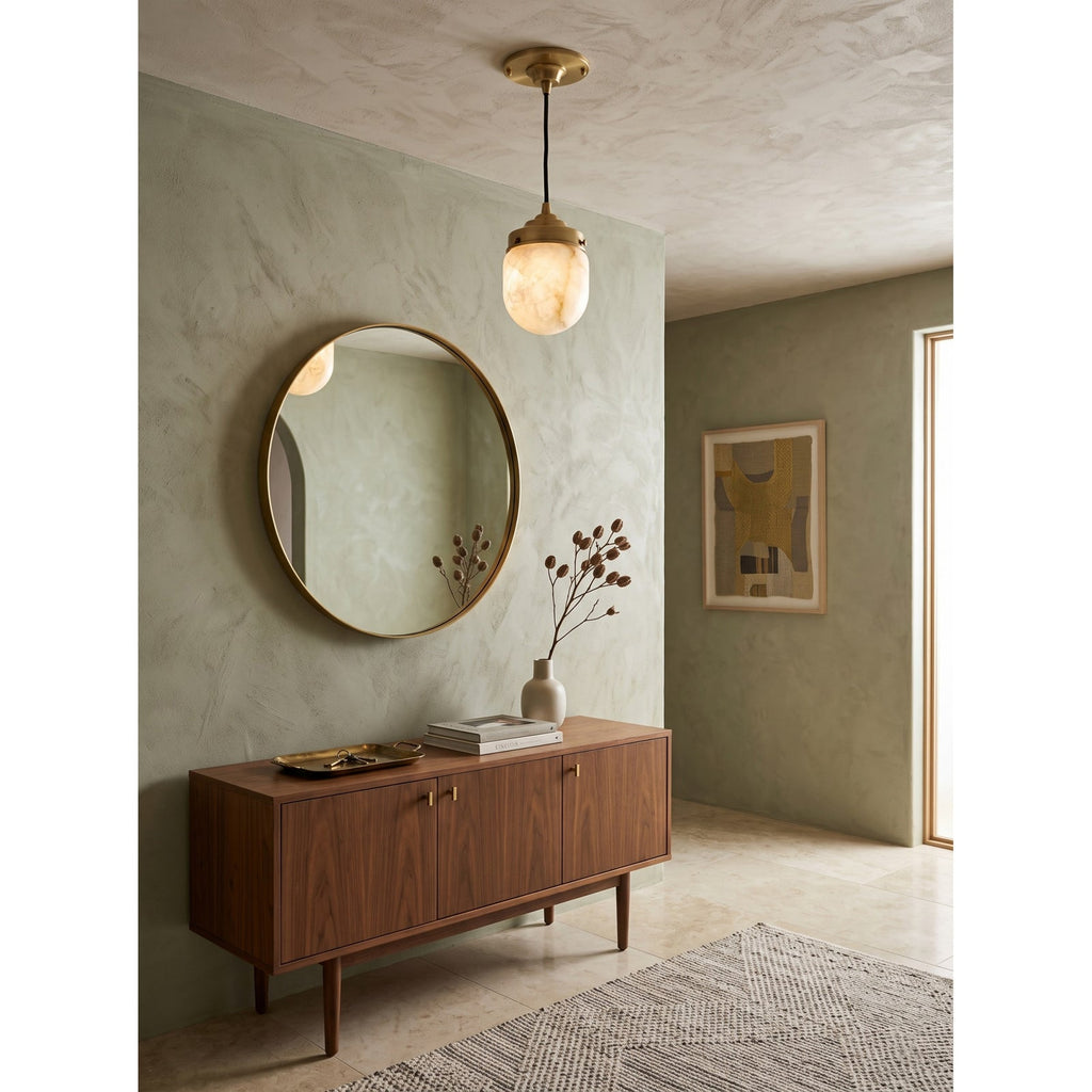 Dome-topped Alabaster Pendant Lamp — additional product view, a dome-topped stone shade beneath stepped brass hardware (view 5)