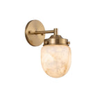 Bullet-shaped Alabaster Wall Sconce — full fixture profile, a bullet-shaped stone shade within stepped metal fittings (view 1)