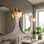 Bullet-shaped Alabaster Wall Sconce — product setting and fixture profile, a bullet-shaped stone shade within stepped metal fittings (view 2)