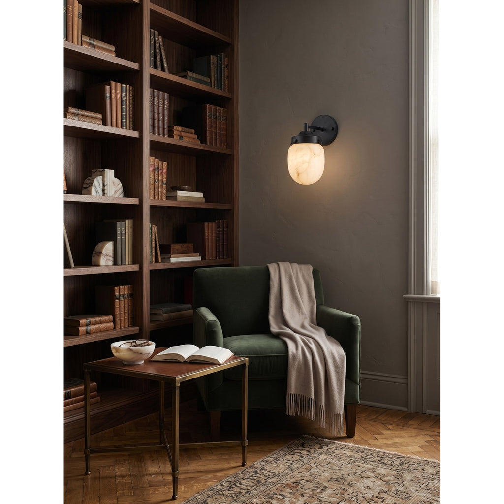 Bullet-shaped Alabaster Wall Sconce — additional product view, a bullet-shaped stone shade within stepped metal fittings (view 5)