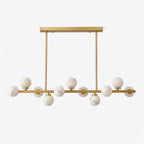 Calder Alabaster Chandelier — full fixture profile, globe shades arranged along a straight suspended bar (view 1)