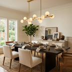 Calder Alabaster Chandelier — product setting and fixture profile, globe shades arranged along a straight suspended bar (view 2)