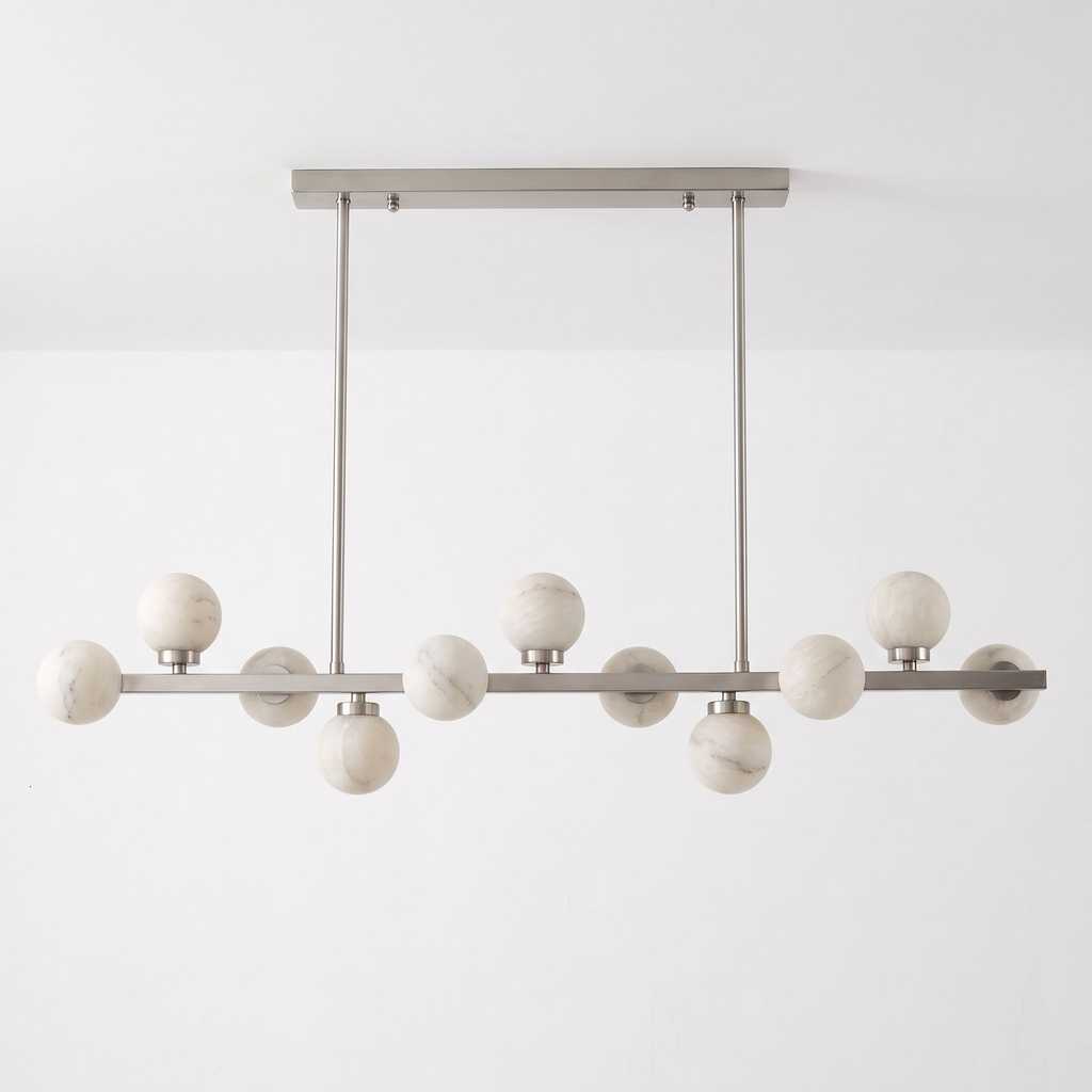 Calder Alabaster Chandelier — additional product view, globe shades arranged along a straight suspended bar (view 5)
