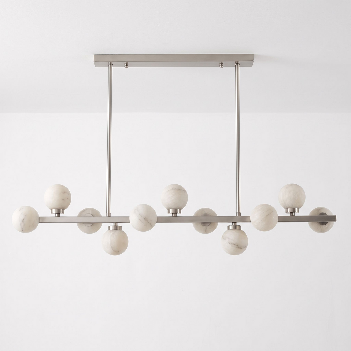 Calder Alabaster Chandelier — additional product view, globe shades arranged along a straight suspended bar (view 5)