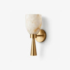 Calyra Alabaster Torch Wall Sconce — full fixture profile, an upward-facing stone cup on a tapered stem (view 1)