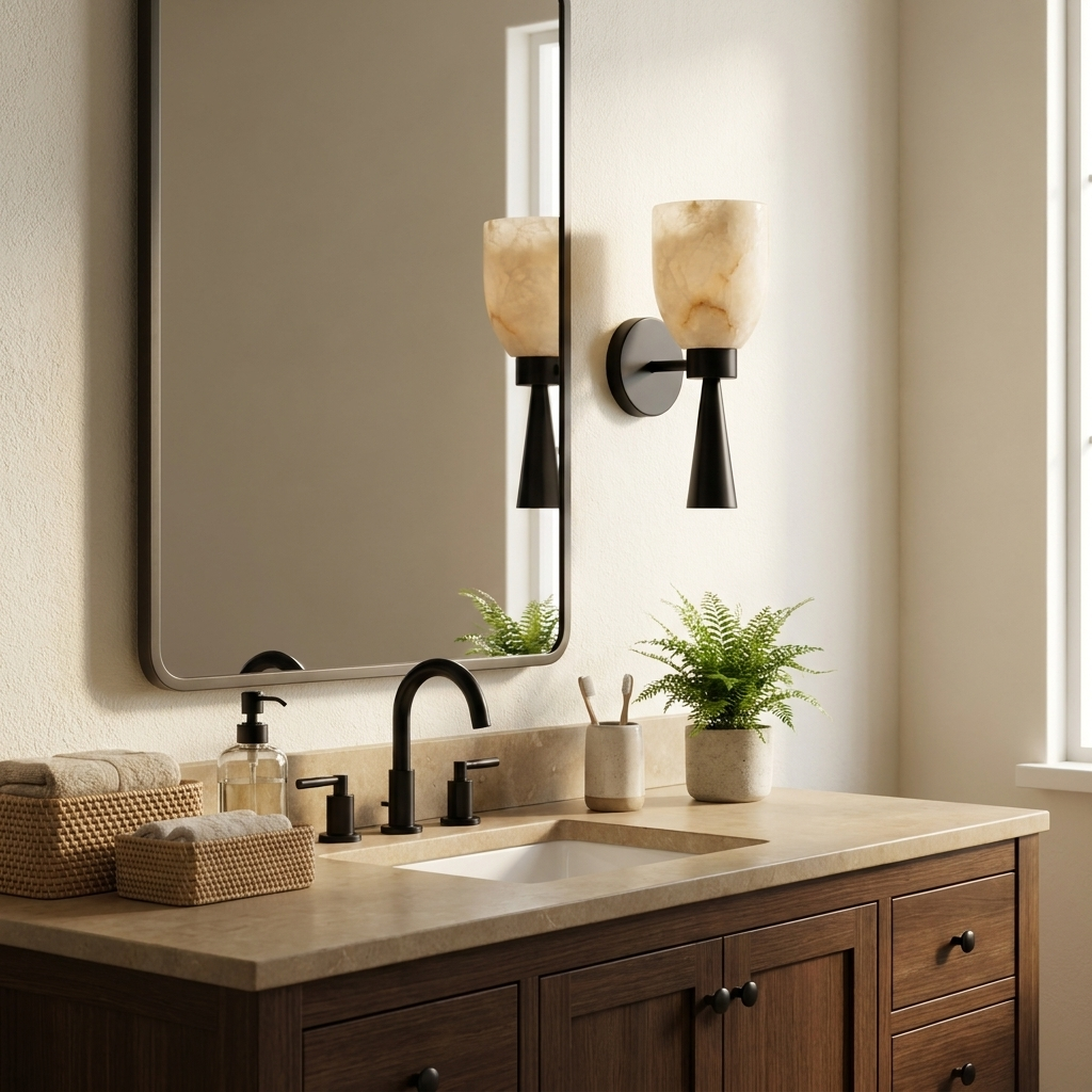 Calyra Alabaster Torch Wall Sconce — additional product view, an upward-facing stone cup on a tapered stem (view 4)