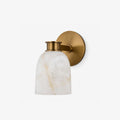Calyx Alabaster Wall Sconce — full fixture profile, a bell-shaped stone shade beneath a short straight arm (view 1)
