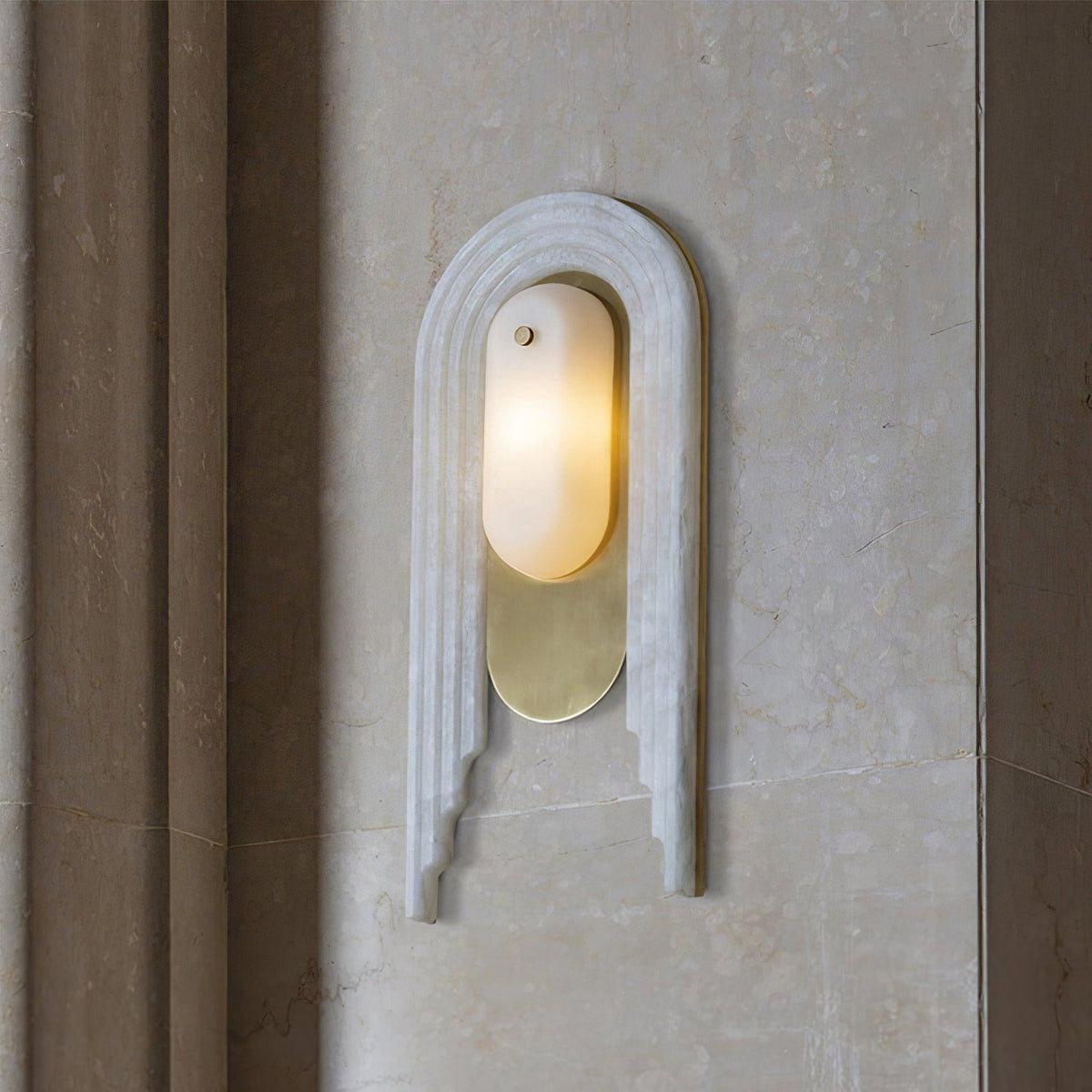 Cascada Alabaster Wall Sconce — product setting and fixture profile, stone and brass elements arranged in a cascading arch (view 2)