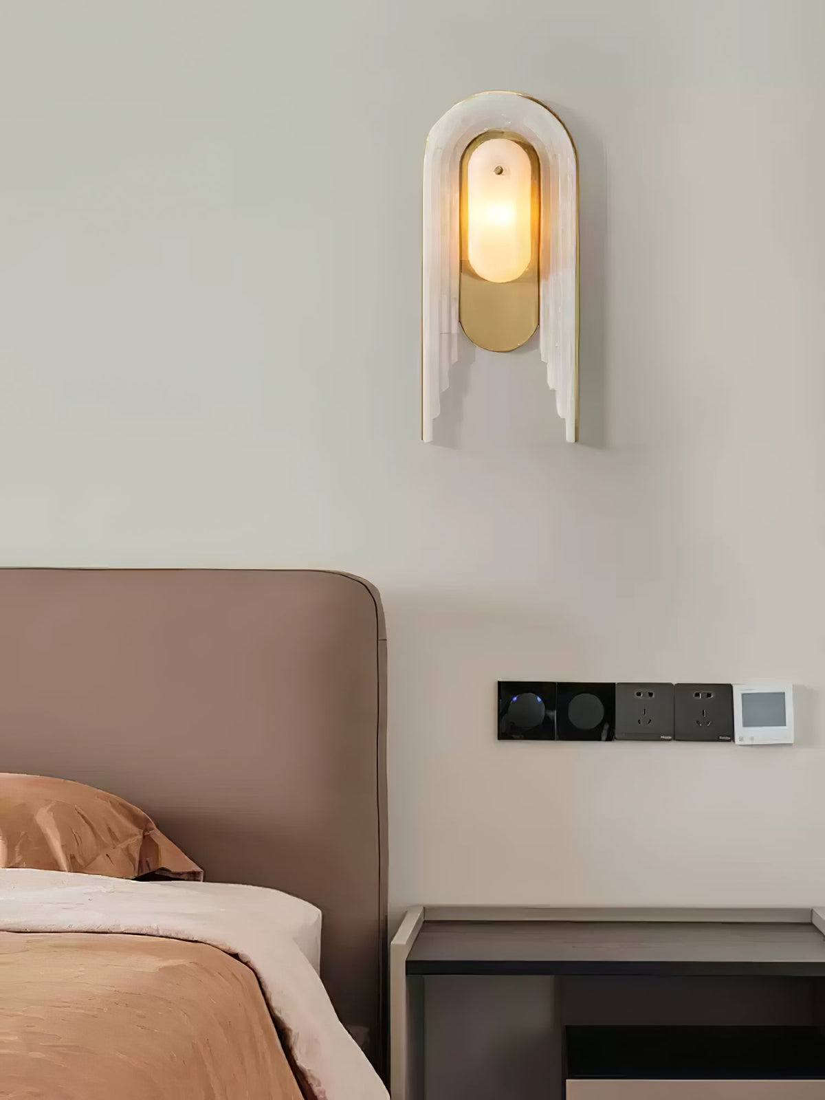 Cascada Alabaster Wall Sconce — additional product view, stone and brass elements arranged in a cascading arch (view 5)