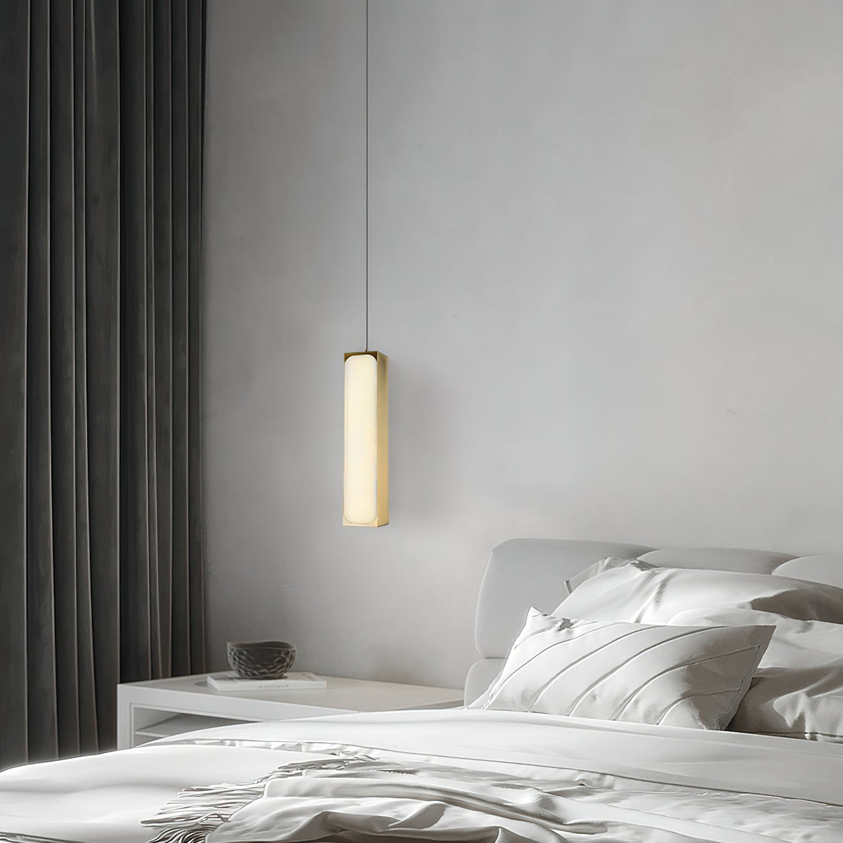Chaos Alabaster Pendant Light — additional product view, a slender stone cylinder suspended on fine cables (view 3)