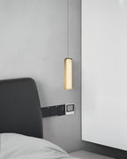 Chaos Alabaster Pendant Light — additional product view, a slender stone cylinder suspended on fine cables (view 4)