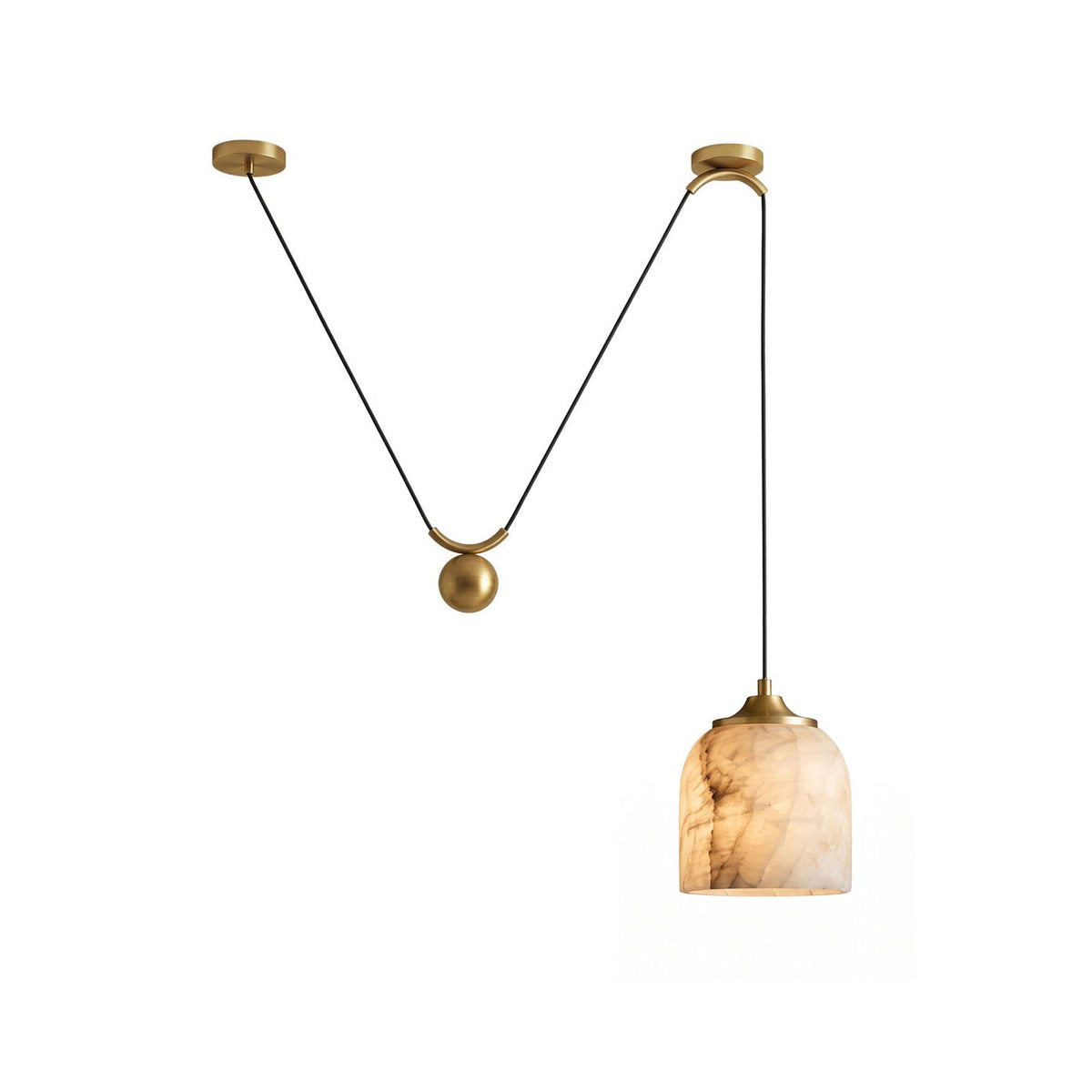 Chart Alabaster Counterweight Pendant Lamp — full fixture profile, a stone shade suspended with a counterweight system (view 1)