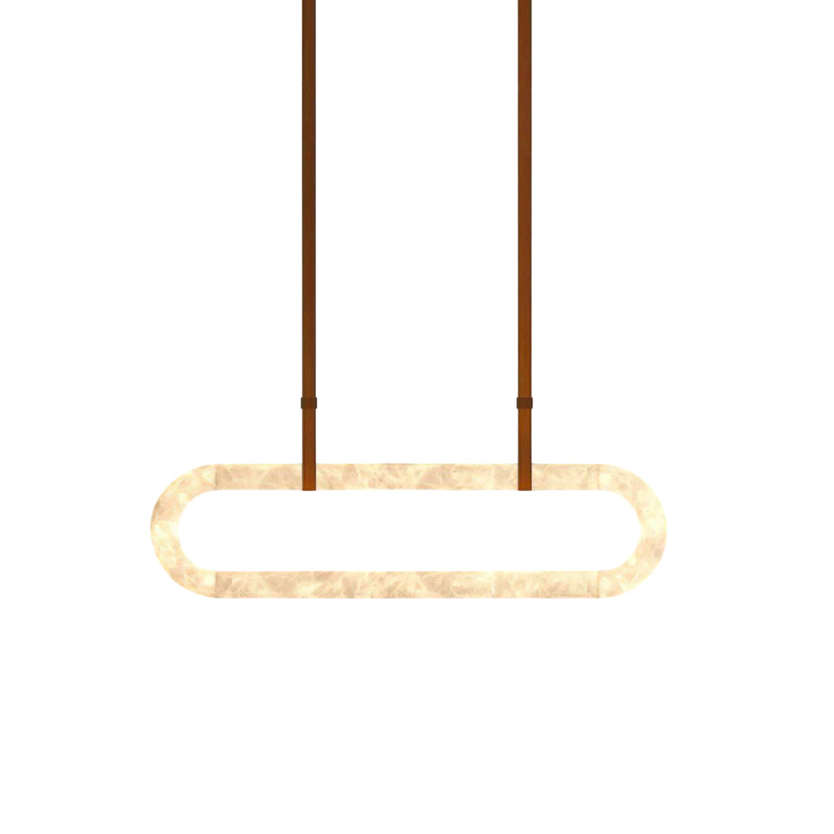 Circle Alabaster Chandelier — full fixture profile, an elongated stone loop suspended by leather-look straps (view 1)