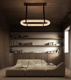 Circle Alabaster Chandelier — additional product view, an elongated stone loop suspended by leather-look straps (view 5)