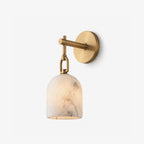 Cloche Alabaster Wall Sconce — full fixture profile, a stone dome hanging from a short arm and decorative link (view 1)