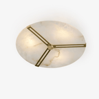 Clocks Alabaster Ceiling Light — full fixture profile, a circular stone face crossed by clock-hand-like metal accents (view 1)
