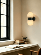 Cocoon Alabaster Wall Sconce — additional product view, two rounded stone forms stacked along a wall mount (view 3)