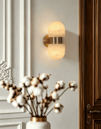 Cocoon Alabaster Wall Sconce — additional product view, two rounded stone forms stacked along a wall mount (view 4)